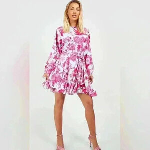 NWT - BOOHOO light blue and pink floral dress